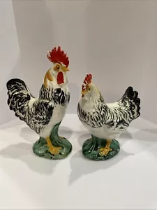 2 Vintage Lefton Rooster and Hen Chicken Figurines Hand Painted #2396 - Picture 1 of 8