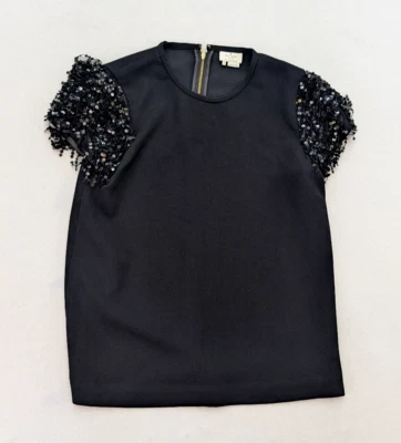 Top Kate Spade Live Colorfully para mujer talla 6 negro lentejuelas mangas con flecos Foto 1 de 4