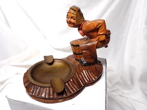 One of a kind German Antique Hand Carved Wood Ashtray from 40's Man pooping No.2 - Picture 1 of 6