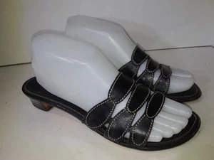 Cole Haan Black Leather 3 Straps Slide on Sandals Heels  Womens Size 8 AA - Picture 1 of 9