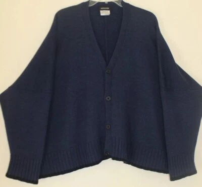 Suéter cardigã quadrado Eskandar O/S azul jeans icônico luxo 100% lã merino - Imagem 1 de 4