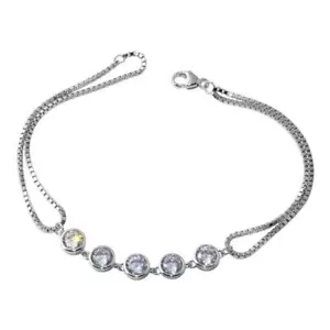Argento Sterling Doppio Filo Scatola Catena Bracciale W/Rotondo Lunetta Posa Cz - Foto 1 di 2