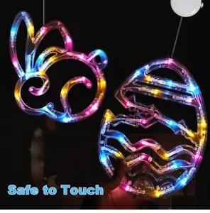 Luci per finestra di Pasqua, confezione da 3 coniglietti di Pasqua e uova a forma di batteria multicolore - Foto 1 di 5