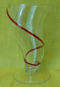 Pier 1~ 7" Red Swirline Tornado Footed Glass Tumbler Parfait Swirl Cup 12 OZ EC - Picture 1 of 6