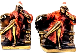VINTAGE Dante Alighieri Buchstützen bemalt Kaltguss BRONZE rotes Gewand sitzend 1930er - Bild 1 von 16
