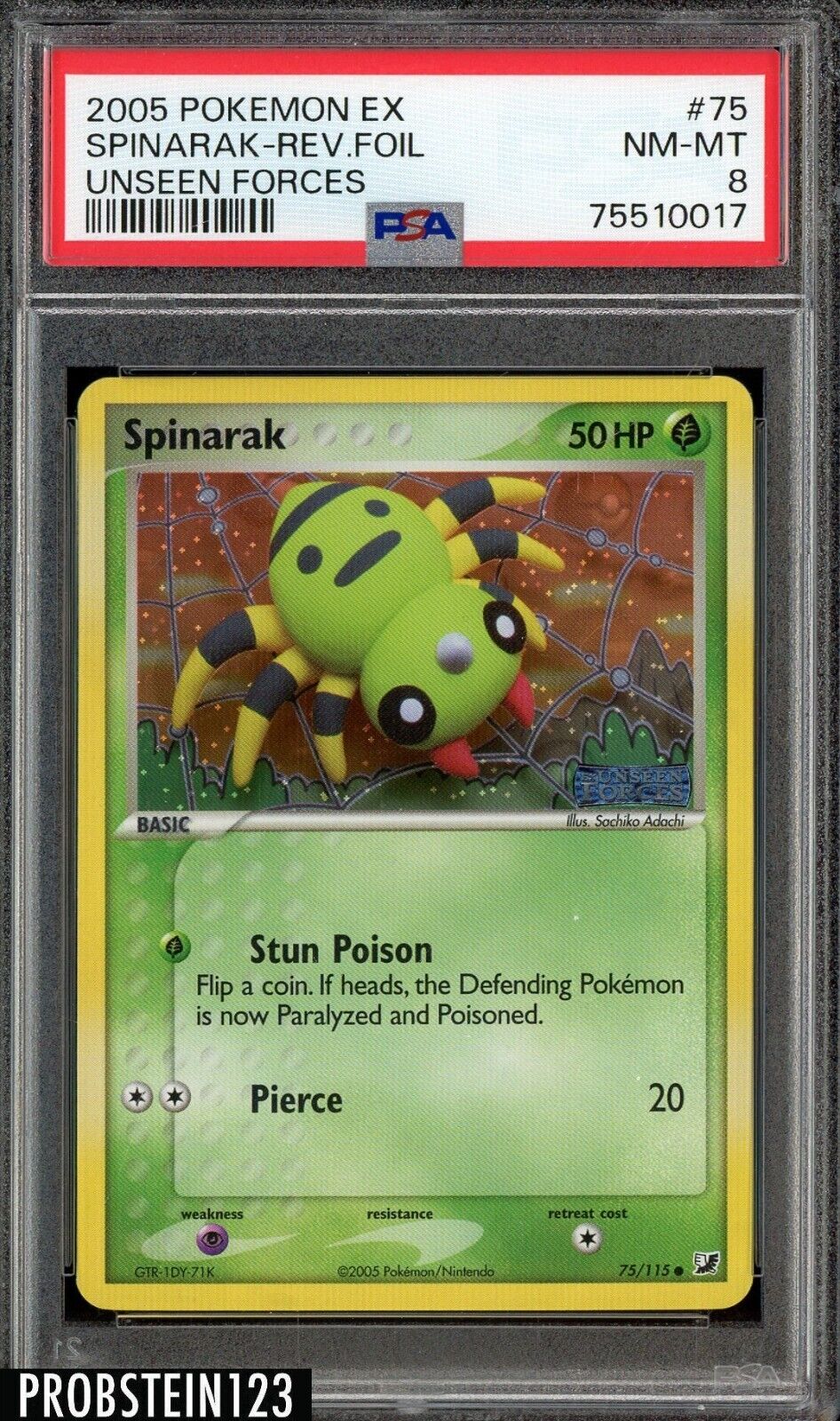 2005 Pokemon EX Unseen Forces #75 Spinarak - Reverse Foil PSA 8 NM-MT