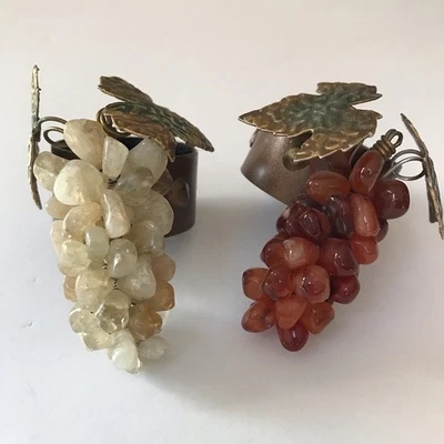 Stone Grapes Cluster Fruit Home Table  Decor Metal Leaf Polished Rocks Fall Farm - Image 1 of 4