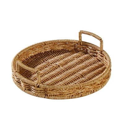 Handmade Rattan Basket Trays Bread Baskets Organizer Wicker Tray for - Image 1 of 4