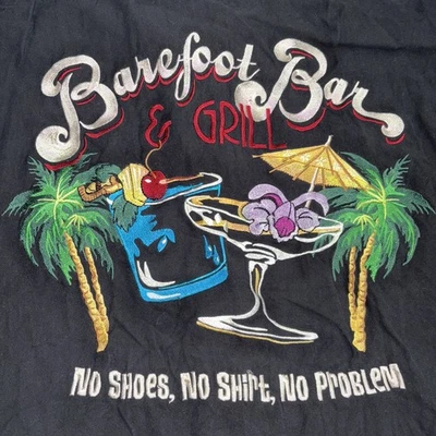 Camisa Go Barefoot Hombres Abotonada M Negra 100% Seda Bar Parrilla Hawaiana Bordada Foto 1 de 4