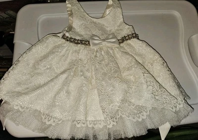 Vestido Princesa Americana Marfil Blanco Boda Navidad Encaje Lazo Joyas Talla 12M Foto 1 de 4