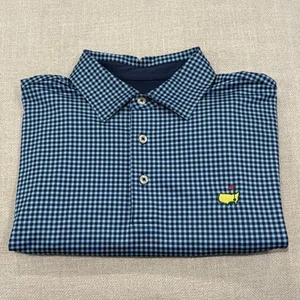 2025 Masters Tech Golf Polo Size Medium M Men’s Performance Blue Gingham Check - Picture 1 of 9