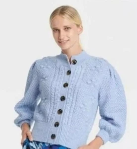 Cárdigan suéter Who What Wear mezcla de lana azul claro grueso con botones S - Imagen 1 de 5