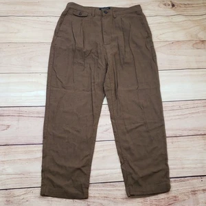 Banana Republic Pants Mens 31x30 Brown Relaxed Taper Fit Pleated Linen Adult - Picture 1 of 9