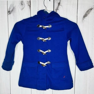 Nautica Girls Toggle Zip Pea Coat Sz 5 Blue Hooded Warm - Picture 1 of 11
