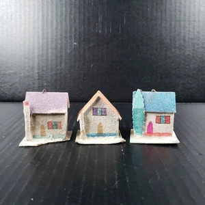 Vintage Putz House lotto di 3 case villaggio di Natale made in Japan c1950s - Foto 1 di 7