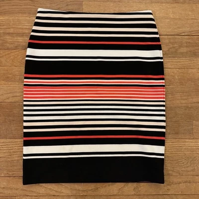 Ann Taylor Negro Blanco Naranja Rayas Tirar hasta la Rodilla Falda Lápiz Talla 4 B49 Foto 1 de 4