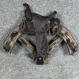 Western Wagenrad Pferd Sattel Dekor Garderobe Hutablage mit Haken 14" breit schwer - Bild 1 von 12