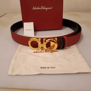 ADJUSTABLE REVERSIBLE RED/BLACK SALVATORE FERRAGAM0 BELT GOLD BUCKLE - Picture 1 of 7