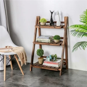 3 Tier Folding Wooden Flower Pot Stand Flower Plant Display Stand Shelf Ladder - Picture 1 of 12