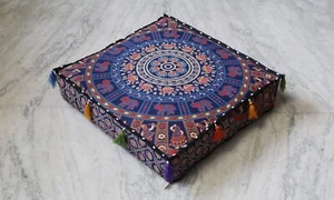 22X22X4 Inches Gujrati Multi Printed Mandala Cover Meditation Cushion AU - Picture 1 of 4