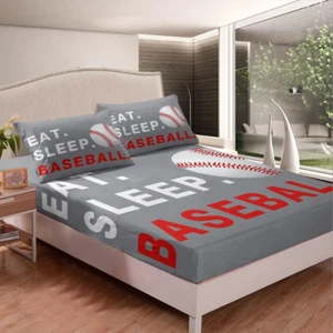 Baseball Bed Sheet Set Boys Ball Sports Theme Fitted Sheet Deep Pocket Full Size - Picture 1 of 7