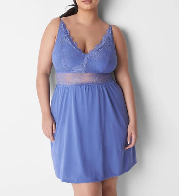 Babydoll Cacique Lane Bryant Borde de Encaje Azulado Alto Ápice Chemise Talla 34/36 Foto 1 de 2