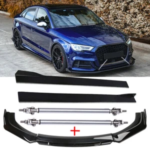 For Audi A3 A4 Front Bumper Lip Splitter Spoiler + Side Skirts + Strut Rods - Picture 1 of 12