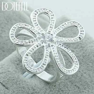 DOTEFFIL 925 Plata Esterlina Cinco Pétalos Anillo Flor Grande Moda Fiesta Joyería - Imagen 1 de 7