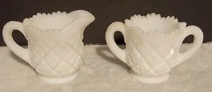 WESTMORELAND White Milk Glass OLD QUILT Sugar and Creamer Set Etched Miniature - Picture 1 of 3