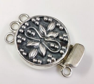 Oxidized Silver Box Clasp 925 Sterling Silver Box Clasp Flower Design Box Clasp - Image 1 of 4