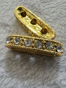 24Pc Gold Plated 3 Hole Spacer Beads W Clear Crystal Solid Metal 15mm Long - Picture 1 of 4
