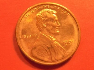 1991 ObV  &  REV  Struck Thru GREASE  Lincoln Cent Mint Error #RR91 - Picture 1 of 2