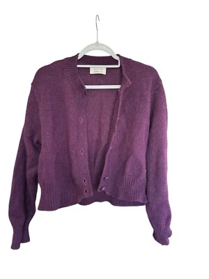 United Colors Of Benetton 意大利马海毛 80 年代毛衣开衫紫色马海毛混合。 S — 第 1/4 张图片