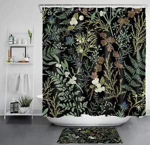 Juego de Cortina de Ducha Country Sage Hoja Verde Botánica Negra para Decoración de Baño - Imagen 1 de 23