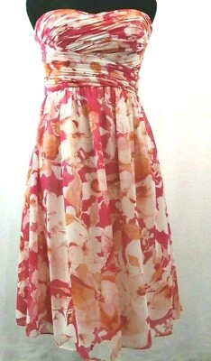 Vestido para mujer Donna Morgan rosa sin tirantes floral de gasa acanalada acuarela talla 6 Foto 1 de 4