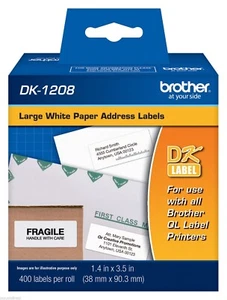 Etiquetas de direcciones blancas grandes Brother DK1208 para impresoras de etiquetas QL570, QL-570 - Imagen 1 de 1