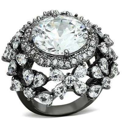 Ladies cocktail ring round pear cut cz Ruthenium no tarnish statement new 874 - Image 1 of 2