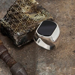 925 Sterling Silver Jewelry Black Onyx Men's Ring All Size - Picture 1 of 7