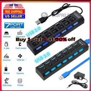 7 Port USB 2.0 / 3.0 Hub Splitter Adapter High Speed For PC Laptop Mac Desktop - Picture 1 of 21