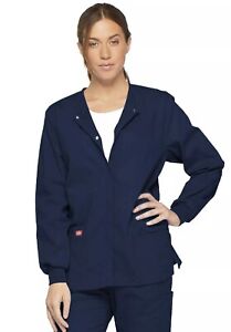 NWT Navy Dickies Women's Snap Front Warm-Up Scrub Jacket - 86306 Size Large