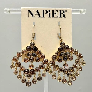Napier Earrings Glitzy Statement Bronze Crystal Gold Tone Chandelier Dangles - Picture 1 of 16