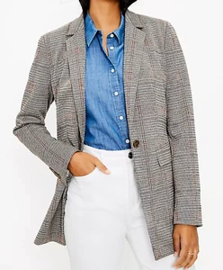 NEW ANN TAYLOR LOFT PLAID HOUNDSTOOTH BOYFRIEND BLAZER JACKET SIZE 2 - Picture 1 of 6