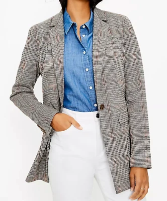 NEW ANN TAYLOR LOFT PLAID HOUNDSTOOTH BOYFRIEND BLAZER JACKET SIZE 2 - Image 1 of 4