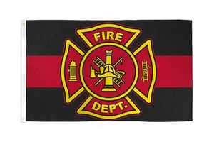 BANDERA RED LINE DEPARTAMENTO DE BOMBEROS (ROJA Y NEGRA) 3X5 FT POLIÉSTER - BOMBERO - Imagen 1 de 2