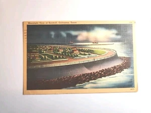 Postcard Vintage Moonlight View Of Seawall. Galveston, Texas A223 - Picture 1 of 3