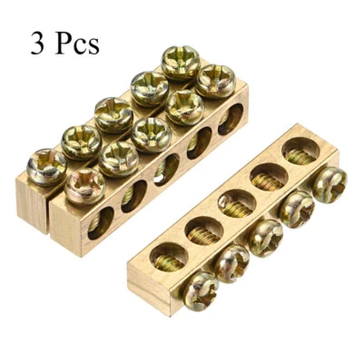 3 Pcs  Terminal Ground Bar Brass 5 Positions for Electrical Distribution - Image 1 of 4