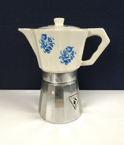 Vintage Starlet Stovetop Espresso Coffee Maker Porcelain, Italy/Floral Design
