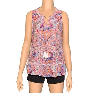 Tommy Bahama Women's Sleeveless Paisley Tunic Top Tasseled V-Neck Blouse Size S - Picture 1 of 11
