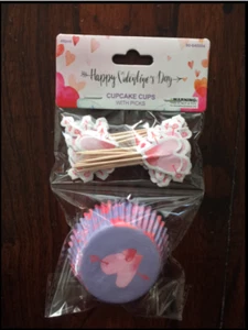 VALENTINES DAY HEART CUPCAKE TOPPERS AND LINERS PARTY SUPPLIES SET OF 24 - Picture 1 of 1