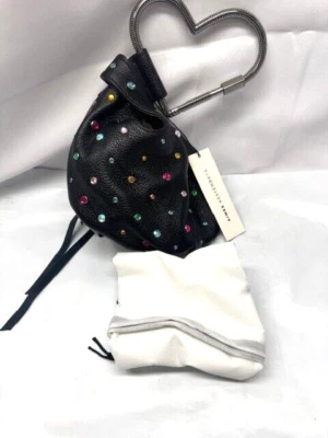 Aimee Kestenberg Handheld Leather Pouch All My Heart Black w/Jewels*New - Image 1 of 4